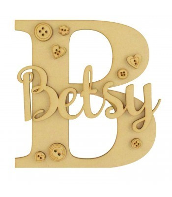 Laser Cut Personalised 3D Letter With Name & Shapes - Button Themed